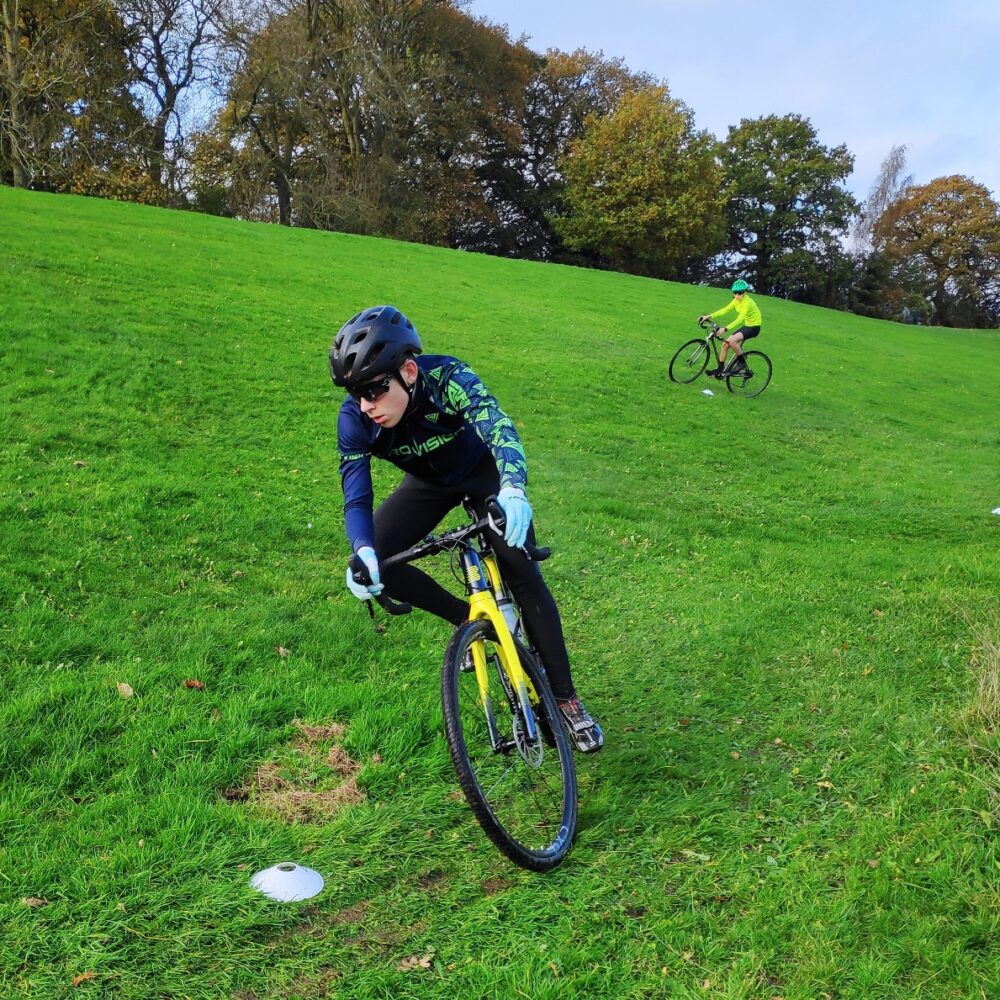 Rider doing cyclocross fitness training, UK