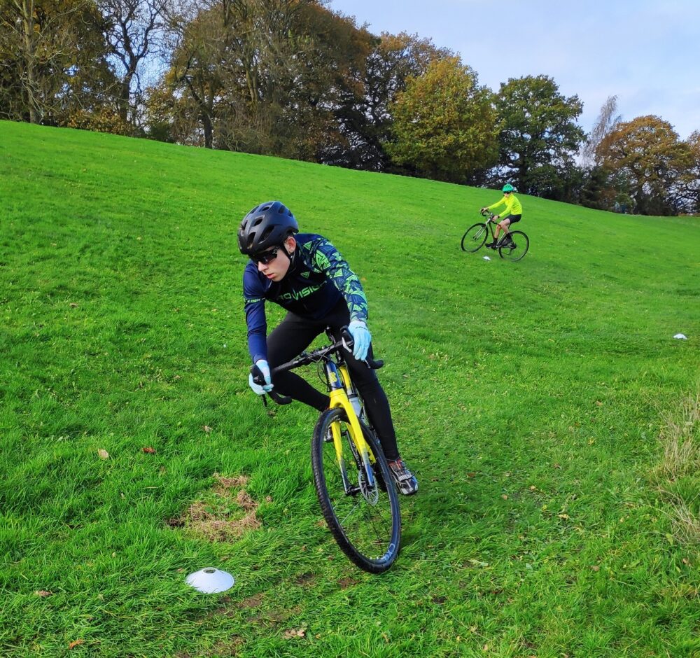 Rider doing cyclocross fitness training, UK